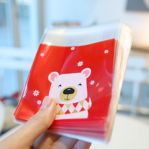 스투피드 크리스마스 포장 OPP 봉투 200매입, 1세트, 레드 흰곰