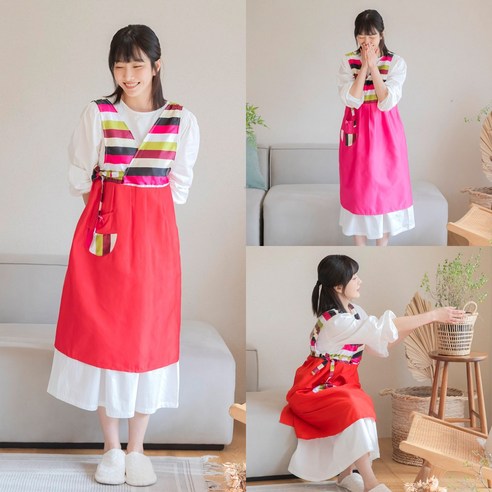 한복 색동 원피스 앞치마 설 추석 명절 어린이집, 1개, AE129 빨강XL