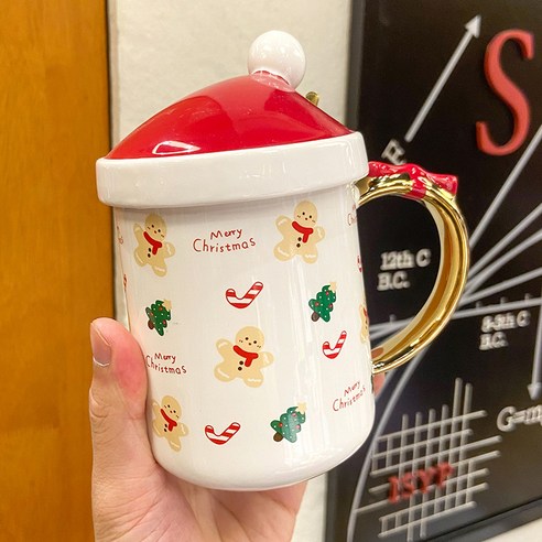 새 캐릭터 귀엽다 크리스마스 선물 도자기 컵 금박 그리기 손잡이 고안치 물컵 창의 머그컵, 황소인, 400ML