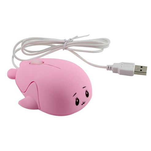 미니 마우스 1200 DPI 귀여운 돌고래 광학 유선 USB 게임 마우스 PC 노트북 마우스 핑크 플라스틱, {"패션의류/잡화 사이즈":"하나"}, 분홍