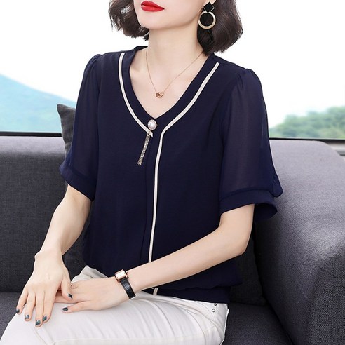 [오케이나우ㅣ인기상품] 세련된 우아함과 편안함의 조화: 스타일아유 반팔 블라우스로 40대와 50대의 매력을 발산하세요 [OKNOWㅣ추천상품]