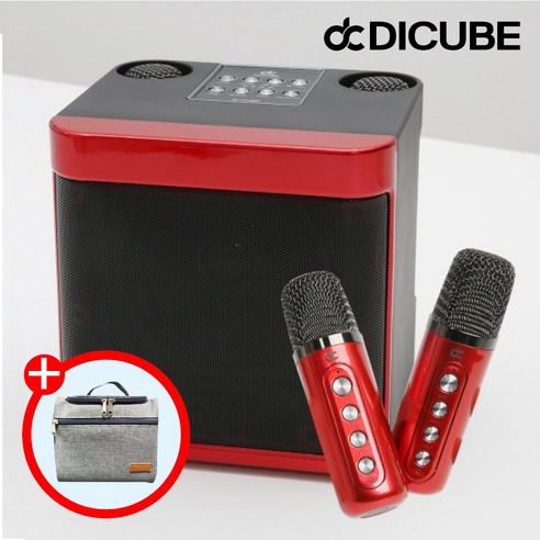 블루투스 노래방 슈퍼큐브777 듀얼 마이크 30W 고출력, 가넷레드+전용가방