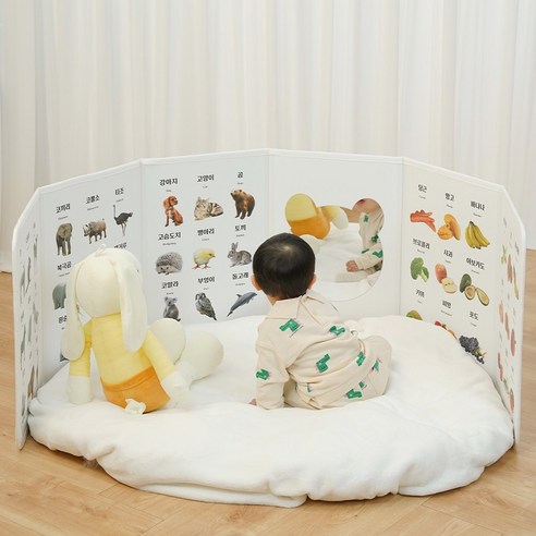 모리의집 터미타임 아기병풍 6단 완제품 세트 (거울+DIY스티커) 유아 포스터 아기 벽보, 곰돌이