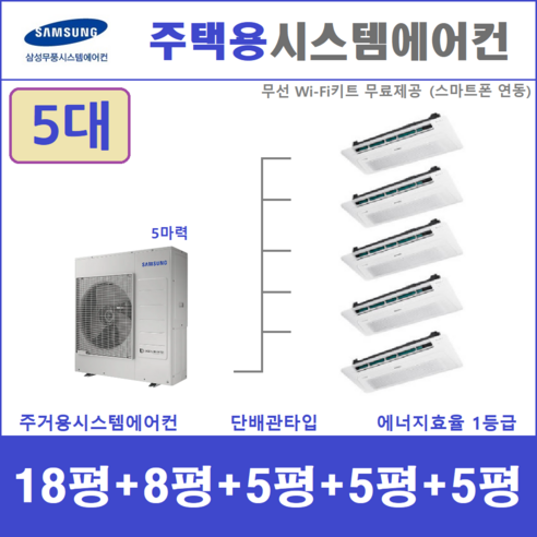 삼성 멀티형  삼성 시스템에어컨 5대 무풍 천장형에어컨, [ 아파트, 단독주택 신규설치 및 리모델링 세대 ]