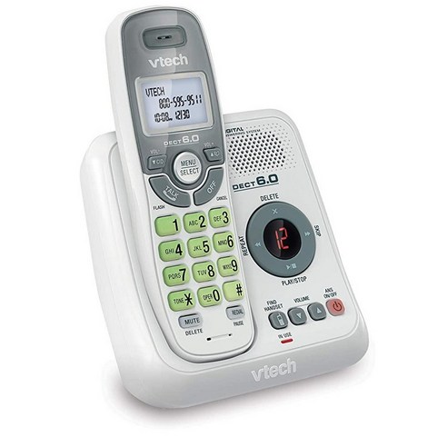 VTech DECT 6.0 무선 전화기, 발신자 ID + 자동 응답기, 화이트