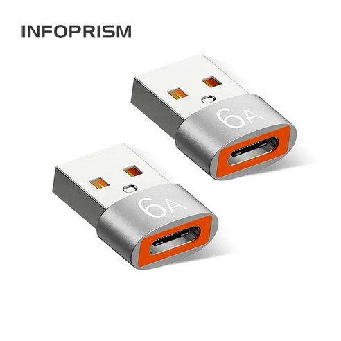 INFOPRISM / 6A 120W PD USB C타입 - A타입 변환 젠더 (OTG), 2개, C / 실버, 20mm