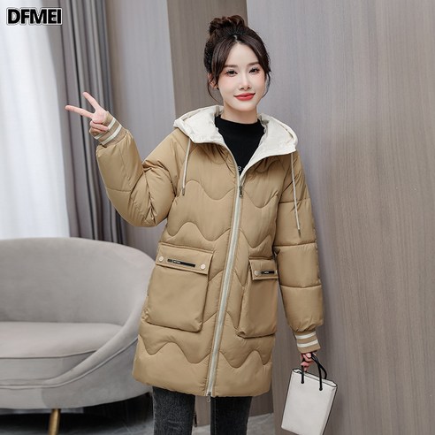 DFMEI여성 방풍 롱 후드 패딩 캐주얼 스탠카라 다운 패딩