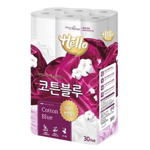 헬로 코튼블루 3겹 천연펄프 20m 30롤, 1팩
