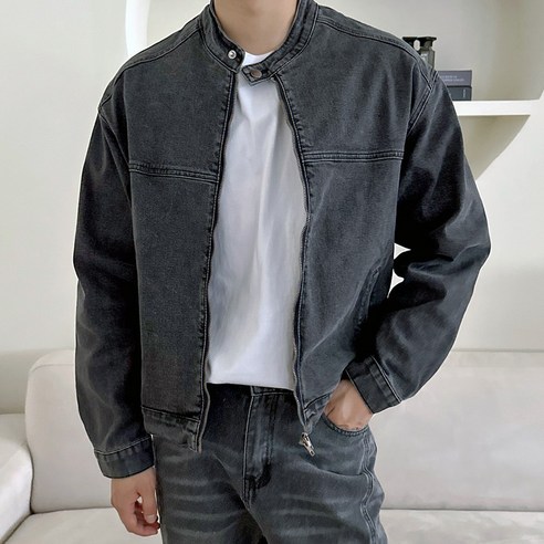 남자 청자켓 투 포켓 오버핏 후드 탈부착 자켓 비보뉴 10 2WAY 빈티지 청자켓 스판 데님 블루종 남성 점퍼 바이커 자켓