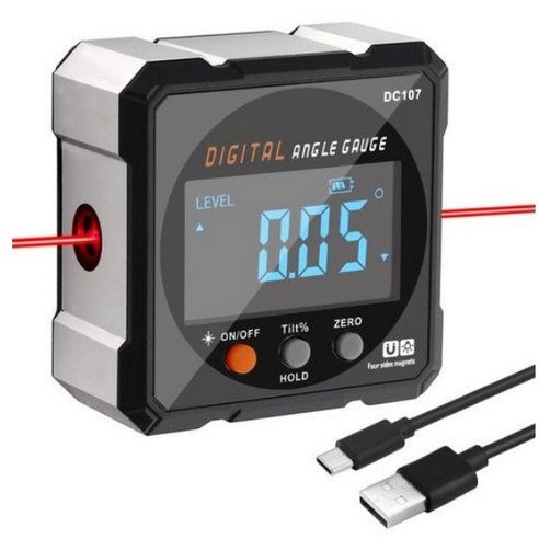 세인 디지털 수평계, 1개 인켈레벨메타 41 레이저 디지털 각도기 경사계 각도기 레이저 USB 경사계 레벨 각도 파인더 각도계 자석 기울기 측정 도구 Black, 1개