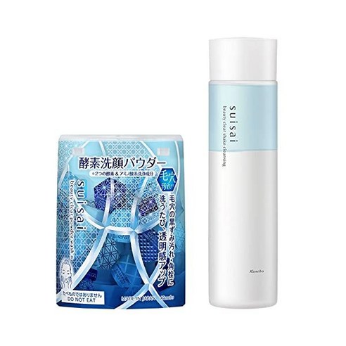 suisai(수이사이) 모공 얼룩 케어 한정 세트 (수이사이 뷰티 클리어 파우더 워시 N 에도 키리코 한정 패키지 0.4g×32개&수이사이 뷰티 클리어 쉐이크 클렌징 200ml), 상세페이지 참조