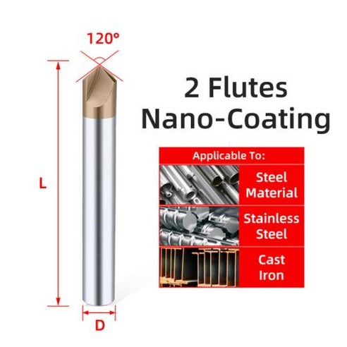 텅스텐 스틸 카바이드 모따기 밀링 커터 V자형 라우터 디버링 CNC 모따기 엔드 밀 60 도 90 도 120 도, 92) D8x60L - Coating-C 2F 120, 1개
