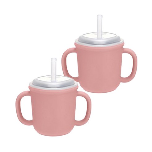 에디슨 스스로 실리콘 양손 빨대컵 200ml, 2개, 핑크