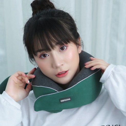 [LM] 여행 U 모양 베개 휴대용 머리 턱 지원 쿠션 비행기에 잠자는 이동식 및 빨 수있는 자동차 오피스 목 베개, {"크기":"25x25x12cm"}, green