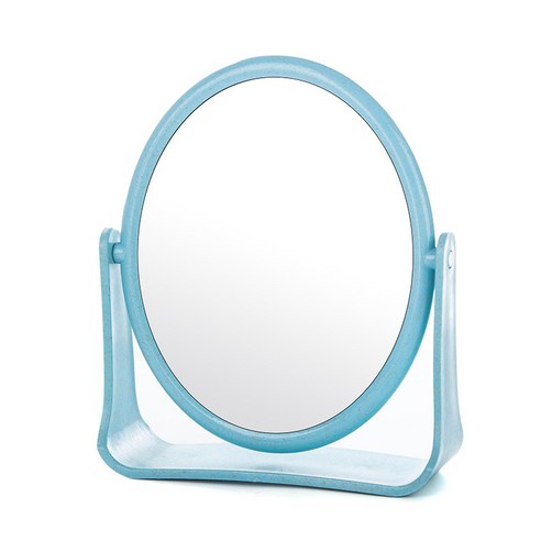 양면 데스크톱 거울 기숙사 데스크톱 회전 가능 화장 작은 거울 데스크톱 휴대용 화장 공주 거울, 원형 북유럽 블루