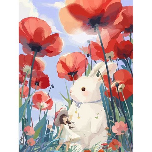 보석십자수 캔버스형 DIY키트 30 x 40 cm, NO 065 동물 작아진 소녀와 토끼