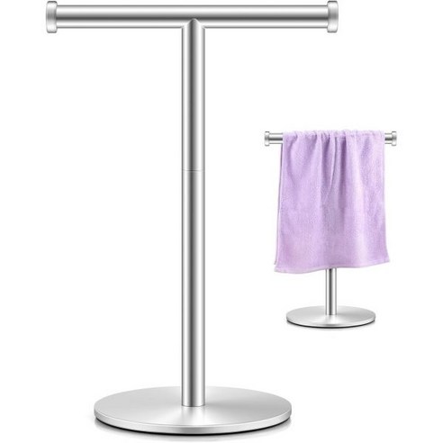 손수건 거치대 매트블랙 욕실수건걸이 카운터탑수건 욕실 주방용 T자수건, Silver, 1개