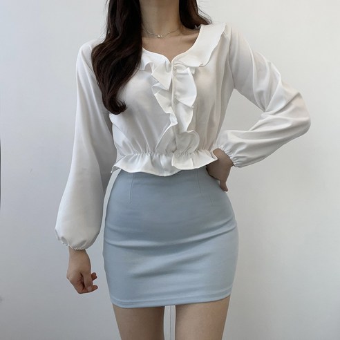 VANANA2 국내제작 페미닌 프릴 셔링 노카라 긴팔 블라우스 2color