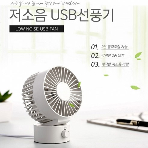 조은마켓 1+1더블윙 써큘레이터 저소음 미니선풍기 탁상용 USB선풍기, 블랙+화이트