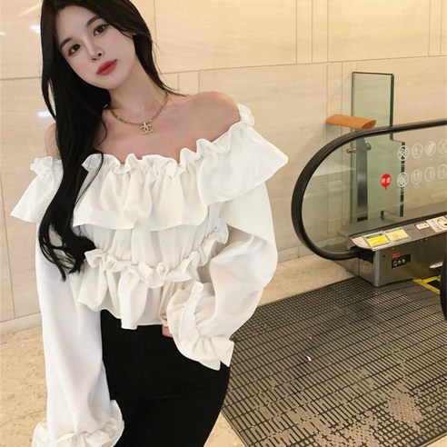 DFMEI 달콤한 오프 숄더 짧은 셔츠 여성 이른 가을 새로운 긴 소매 틈새 세련된 탑