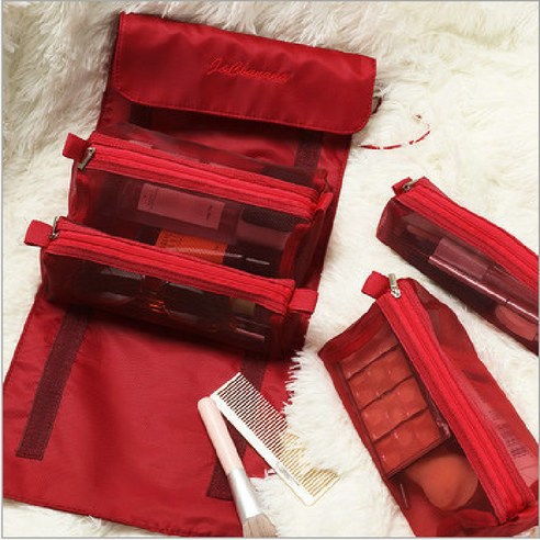 [코스릴]화장품 파우치 이동식 접이식 조직 가방, 빨간색