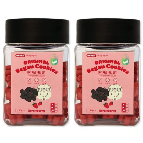 네이처트릿 1+1 오리지널 비건 강아지 반려견 간식 노즈워크 트릿 쿠키, 2개, 150g, 딸기+딸기