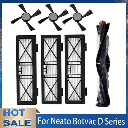 공기청정기 필터 호환 로봇 청소기 부품용 예비 메인 사이드 브러시 헤파 필터 Neato Botvac D 시리즈 D1, 10 7PCS