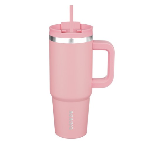 bjpkpk 스테인리스 스틸 핸들 보온컵 빨대 포함, 핑크, 1개, 900ml