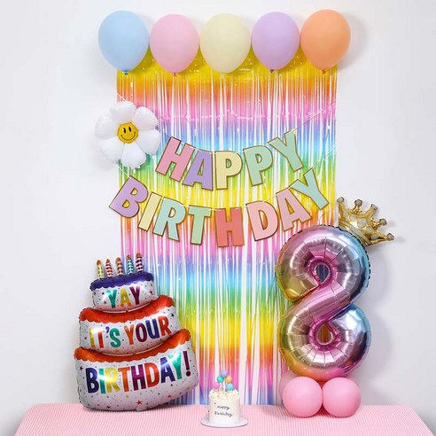 [피앤비유니티]스마일데이지 풍선스탠드 생일장식커튼세트 펌프포함, 1세트, 03-8)숫자기본형 마카롱커튼세트8