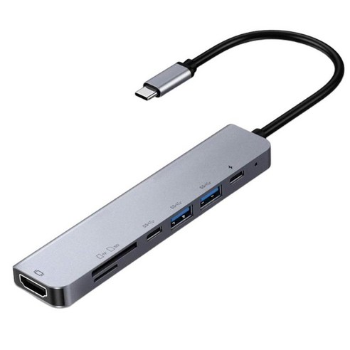 USB C 허브 멀티포트 어댑터 - 4K HDMI 출력 USB 3.0 포트가 있는 7 in 1 휴대용 알루미늄 동글 MacBook Pro 더 많은 유형 C, 12.8x2.8x1cm, 회색