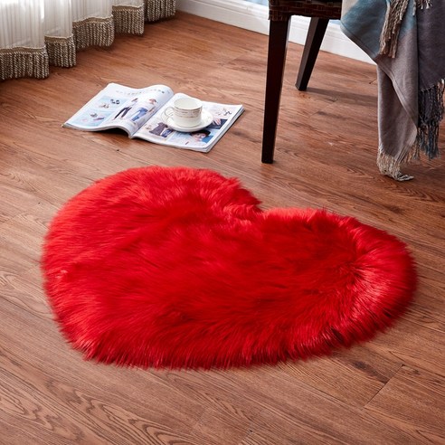 오스트레일리아 모조 양털 하트 카펫 바닥 깔개 벨벳 복숭아 하트 방석 귀여운 공주방 장식, 베이지