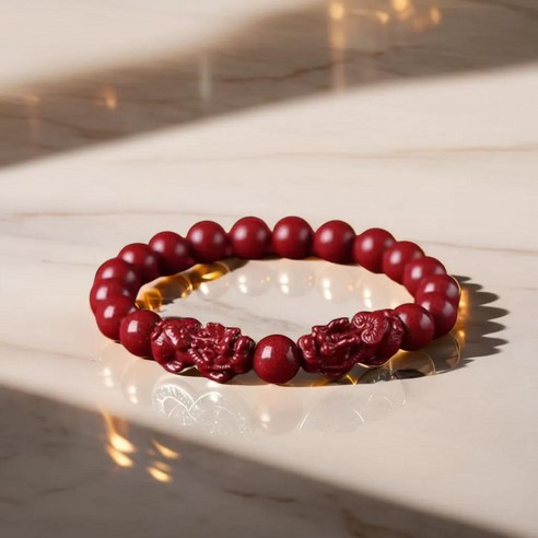 경면주사의 신비로운 힘으로 행운과 풍요를 위한 엘아즈 비휴 팔찌