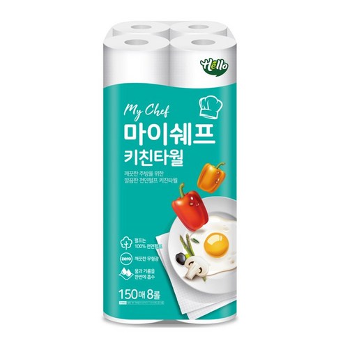 헬로 마이쉐프 천연펄프 키친타올 150매, 48개