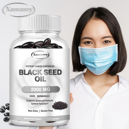 블랙 시드 오일 2000mg – 건강한 혈당, 면역 건강 지원, 60정, 1개
