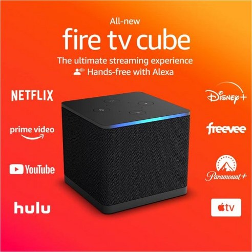 아마존 파이어 TV Cube Alexa 핸즈프리 스트리밍 장치 Wi Fi 6E 4K Ultra HD, 알렉사 음성 원격 프로와 함께