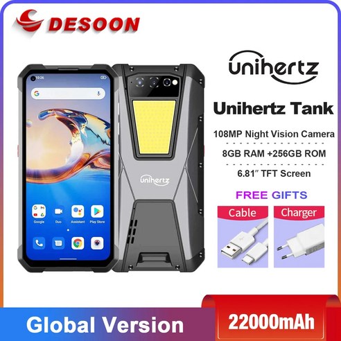 러기드폰 스마트폰 Unihertz 탱크 로이 12 NFC 잠금 해제 22000mAh 681 인치 FHD 나이트 비전 108MP G99 12GB 256GB, 없음, 1.For Russia Area Black