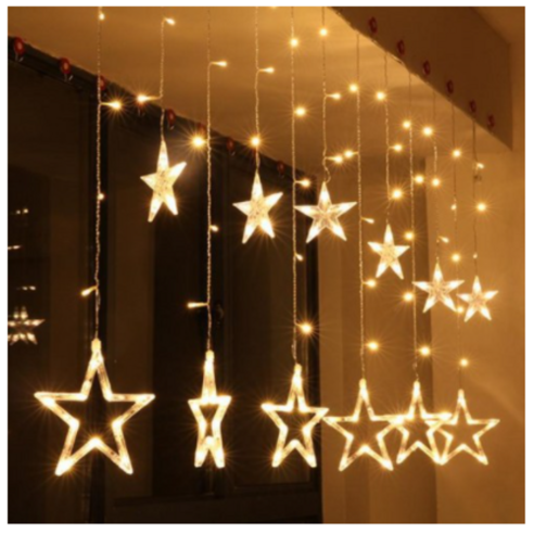 나이스조명 LED 크리스마스 장식 별 조명 은하수 무뚜기 트리전구, LED 별모양장식등 220v(연노랑빛)