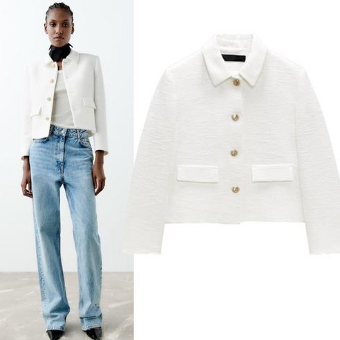 ZARA 화이트 크롭 정장 자켓 블레이저 트위드 재킷