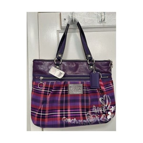 코치 COACH POPPY TARTAN GLAM TOTE 15886 SV베리 멀티컬러 가방