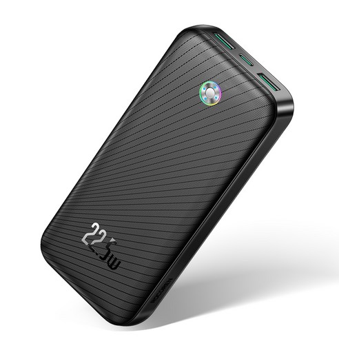Rocoren 22.5W 고속 충전 지원 20,000mAh 대용량 보조 배터리 – 멀티 단자, LED 배터리 표시, 검은색 외장배터리