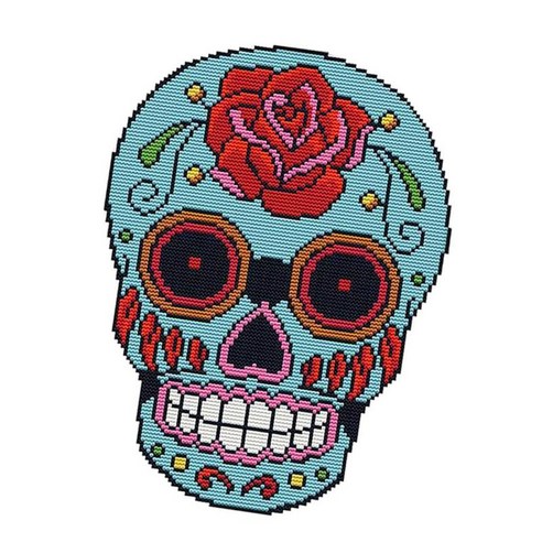 스탬프 크로스 스티치 키트 패턴 자수 키트-꽃 두개골, 다색, 14CT 22x30cm, 코튼