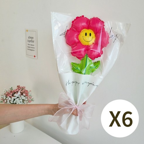 이벤트홀릭 데이지 꽃다발 풍선 6송이 생일 졸업 입학 학예회, 1세트, 푸치샤 6개