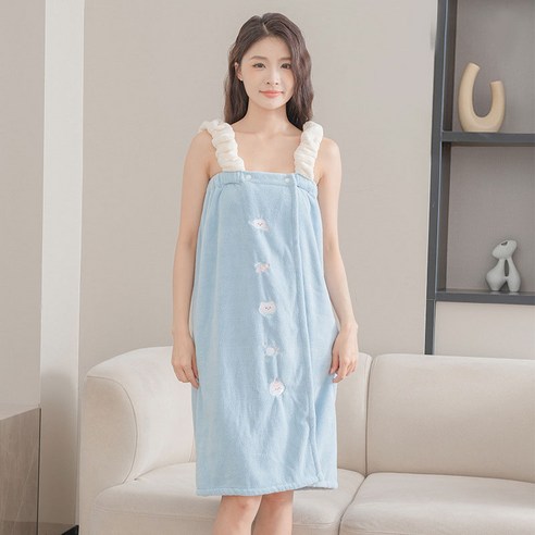 Ethel 여성 샤워가운 골프샤워가운 목욕가운 골프가운, 1개, 오리지널 블루