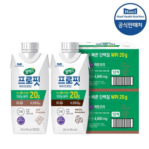 [본사직영]셀렉스 프로핏 웨이프로틴 드링크 초콜릿+아메리카노 [330ml x 총 24팩], 단일속성, 330ml, 24개