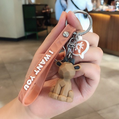 창의 실리콘 기하학 절단면 동물 공룡 열쇠고리 액세서리 가방 액세서리 소상품 선물, 갈색 사슴