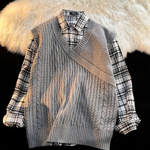 KORELAN 봄 브이넥 스웨터 조끼 남성 트렌디한 디자인감 니트 조끼