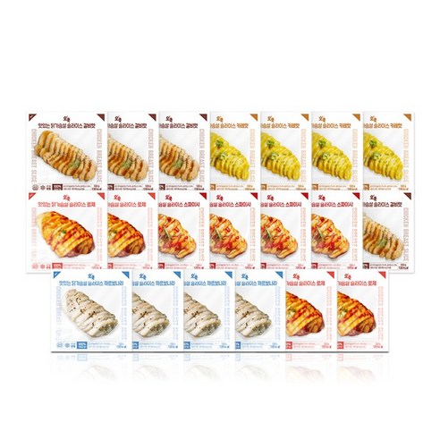 오쿡 소스 닭가슴살 슬라이스 100g 5종 20팩(까르보나라4 로제4 스파이시4 갈비맛4 카레맛4), 1세트