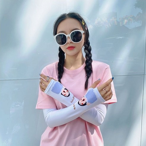 ZZJJC 프린트 캐릭터 쿨토시 선블라우스 여 아웃도어 드라이빙 아암 쿨토시, 업그레이드된 아이스(흰색 여성)아이)