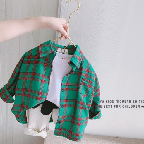 앨리홈 오버랩체크셔츠 유아동 남방 아동 남아 여아 긴팔 면셔츠 봄가을 키즈 데일리룩