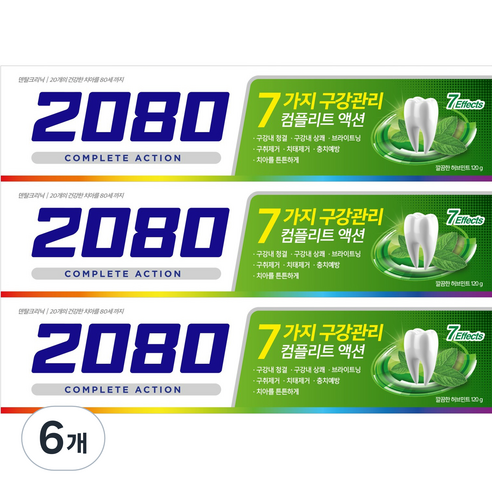 2080 컴플리트액션 허브민트향 치약, 120g, 6개